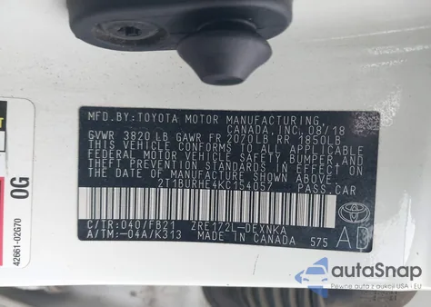 2019 Toyota Corolla Le from USA, damaged, VIN 2T1BURHE4KC154057